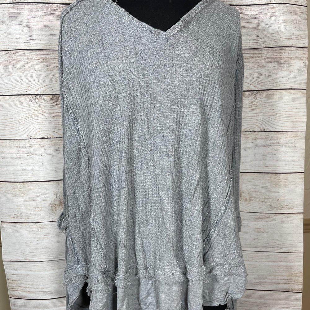 We The Free Gray Waffle Oversized Top